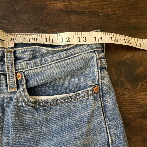 Levi’s Wedgie Straight Jean medium wash cropped ankle raw hem ridged denim sz 27 - Picture 10 of 13